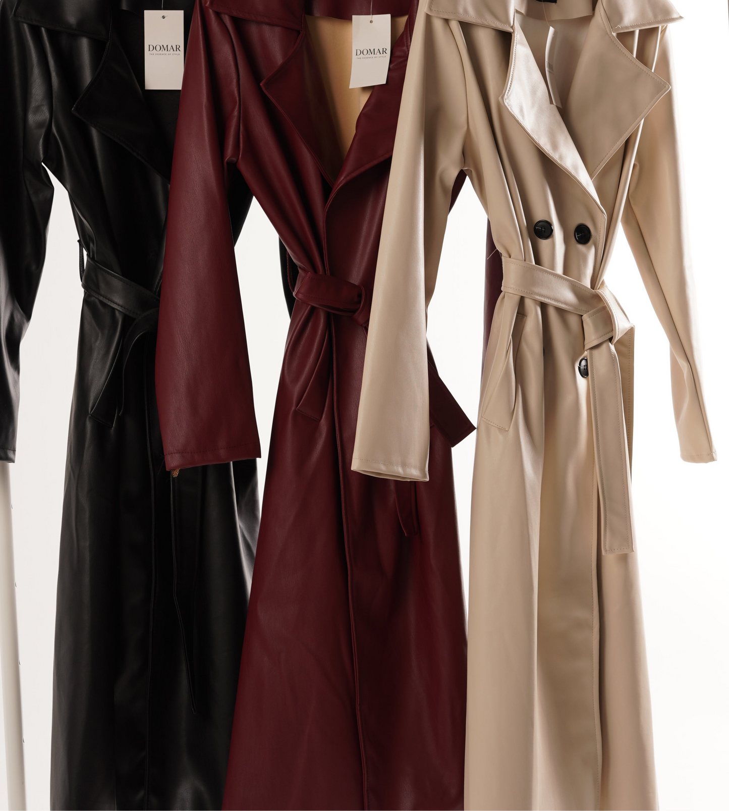 a) Thin Trench Leather Coat