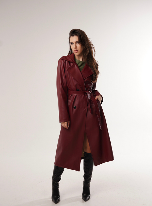 a) Thin Trench Leather Coat