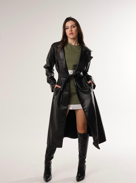 a) Thin Trench Leather Coat