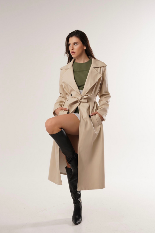 a) Thin Trench Leather Coat