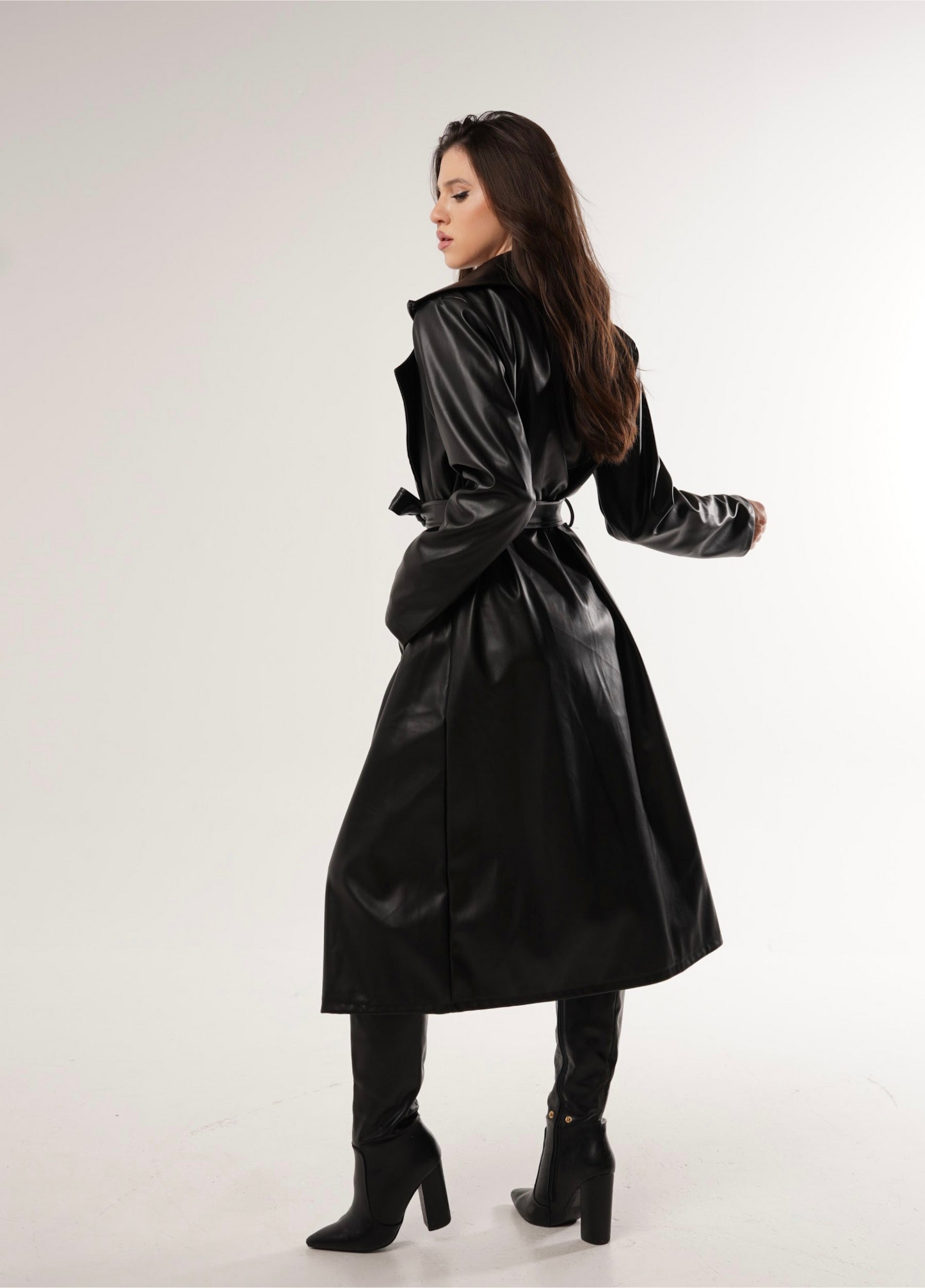 a) Thin Trench Leather Coat